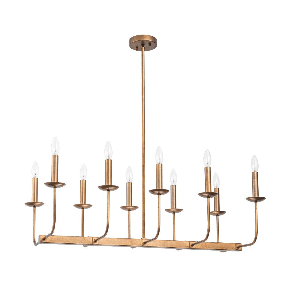 10-Light French Vintage Candle Style Linear Island Chandelier