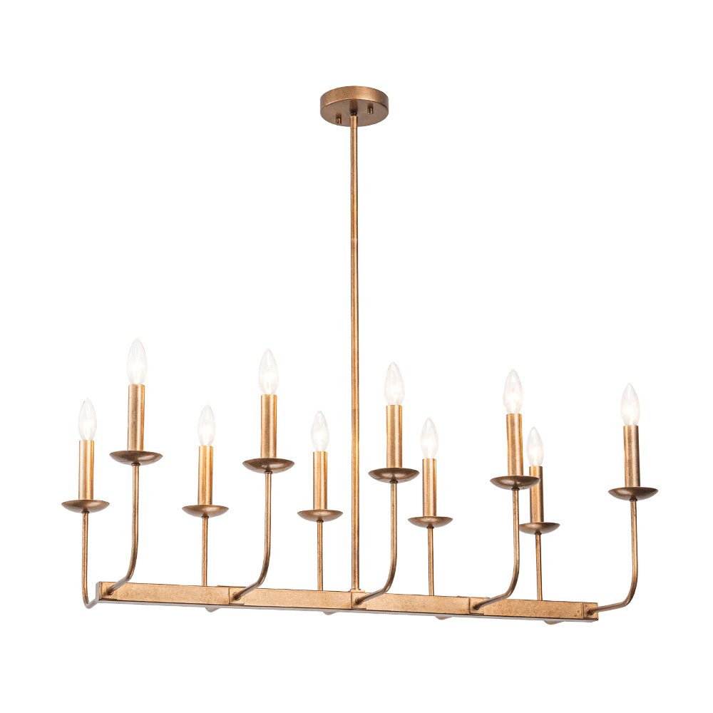 10-Light French Vintage Candle Style Linear Island Chandelier