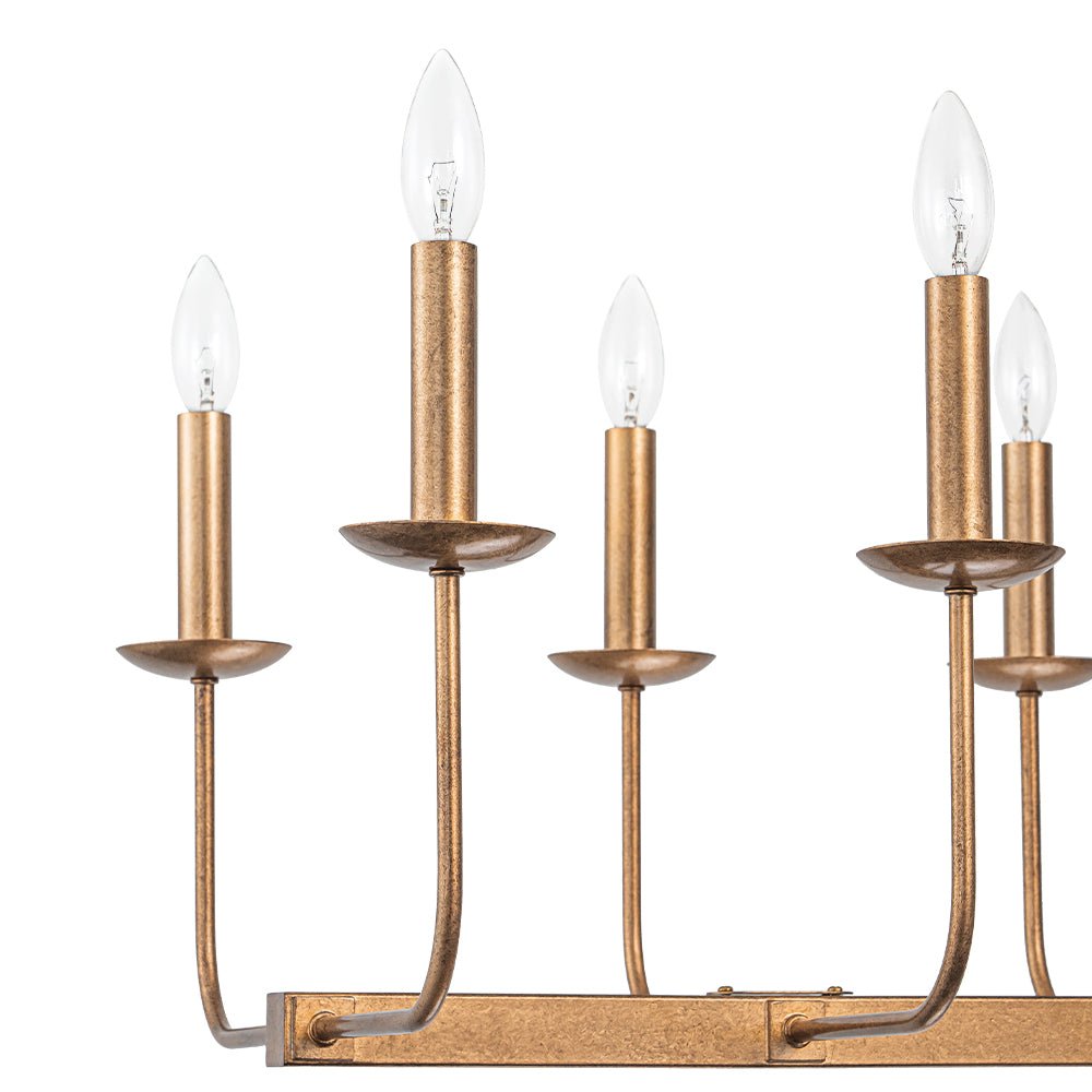 10-Light French Vintage Candle Style Linear Island Chandelier