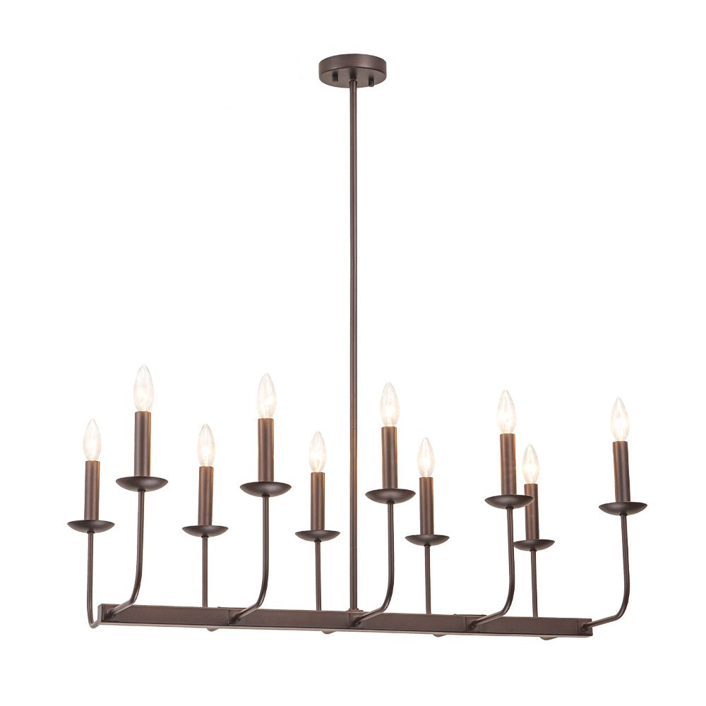 10-Light French Vintage Candle Style Linear Island Chandelier