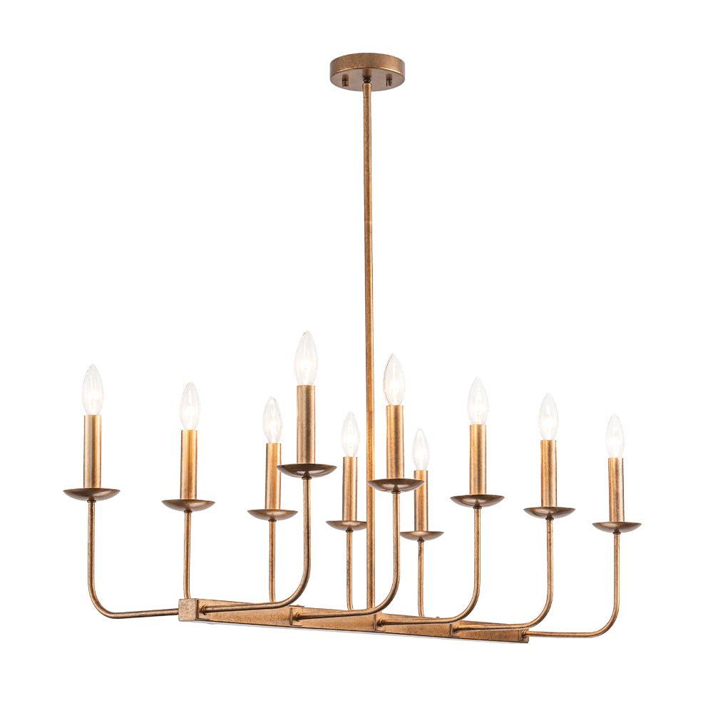 10-Light French Vintage Candle Style Linear Island Chandelier