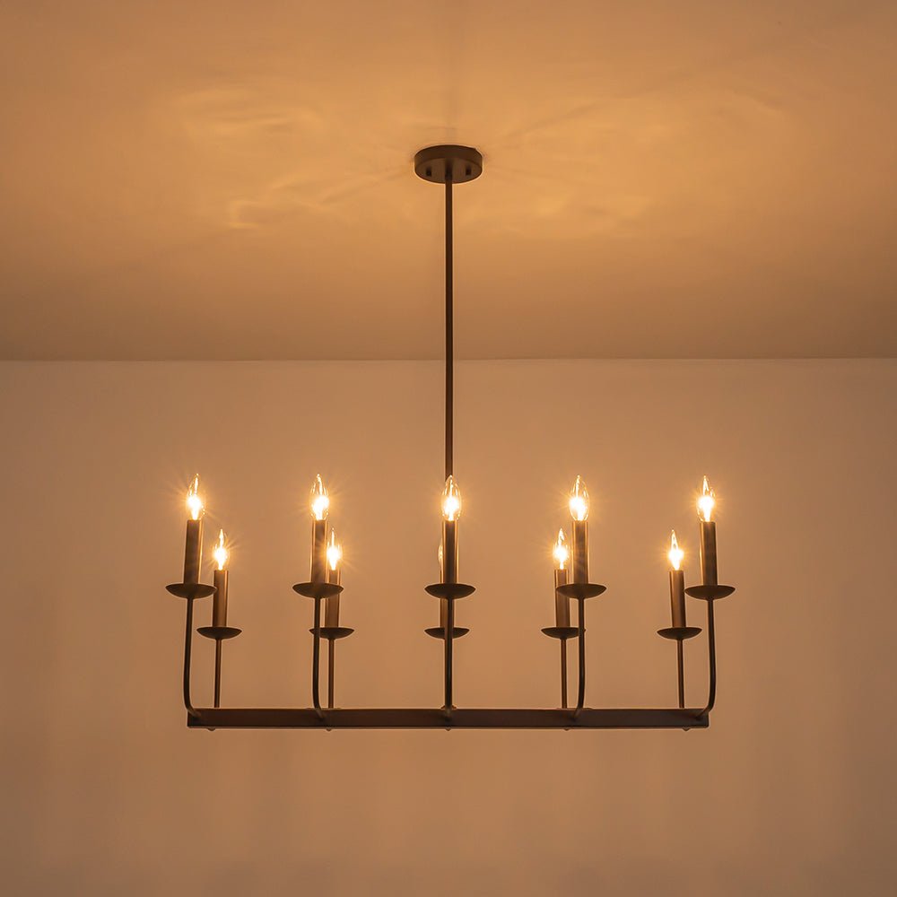 10-Light French Vintage Candle Style Linear Island Chandelier