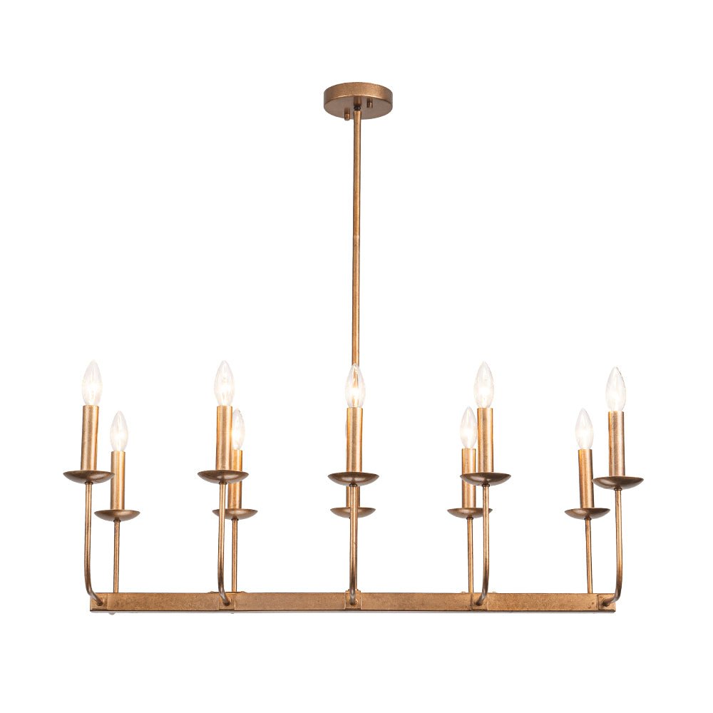 10-Light French Vintage Candle Style Linear Island Chandelier