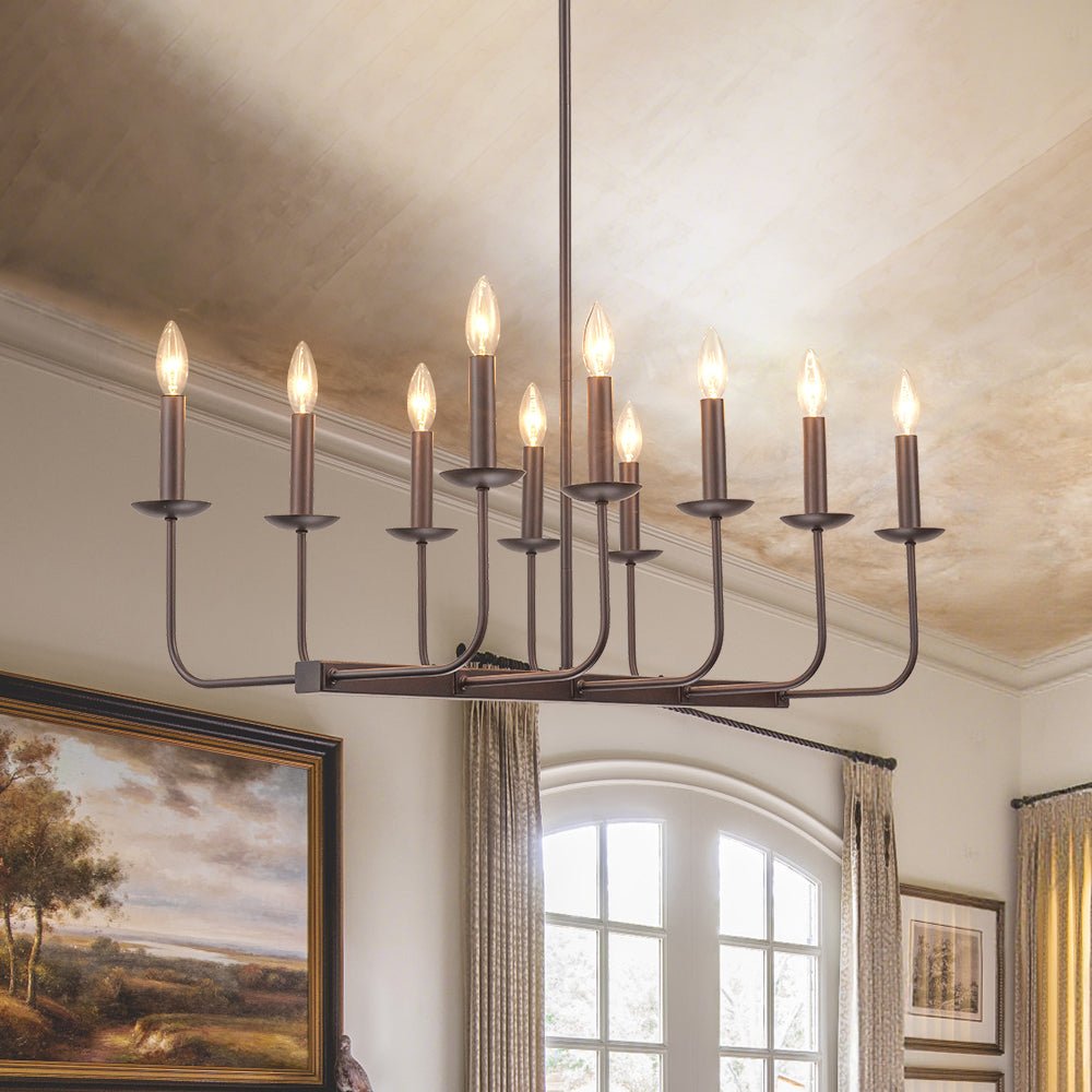 10-Light French Vintage Candle Style Linear Island Chandelier