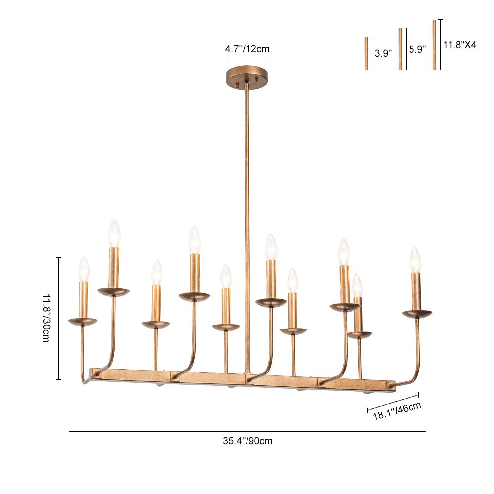 10-Light French Vintage Candle Style Linear Island Chandelier