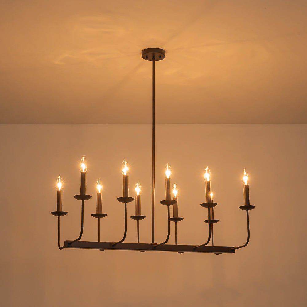 10-Light French Vintage Candle Style Linear Island Chandelier