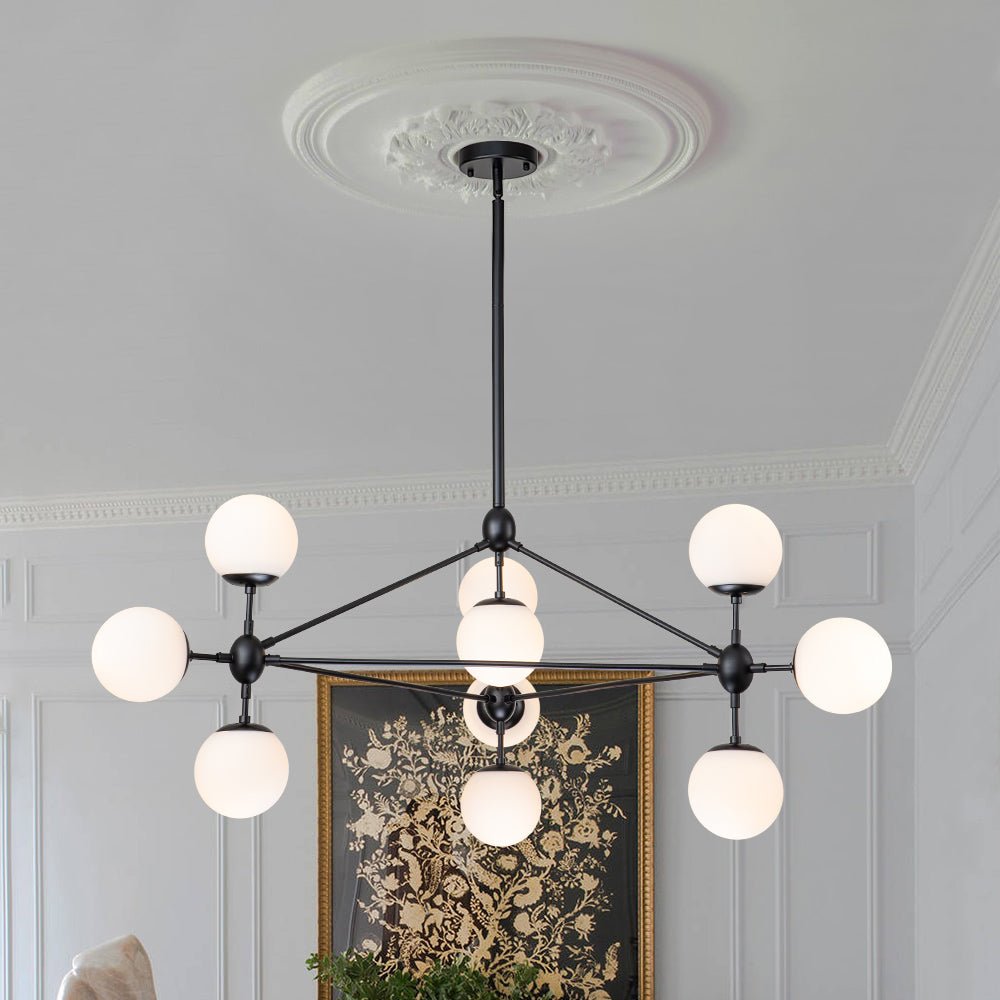 10-Light Frosted Glass Globe Geometric Chandelier