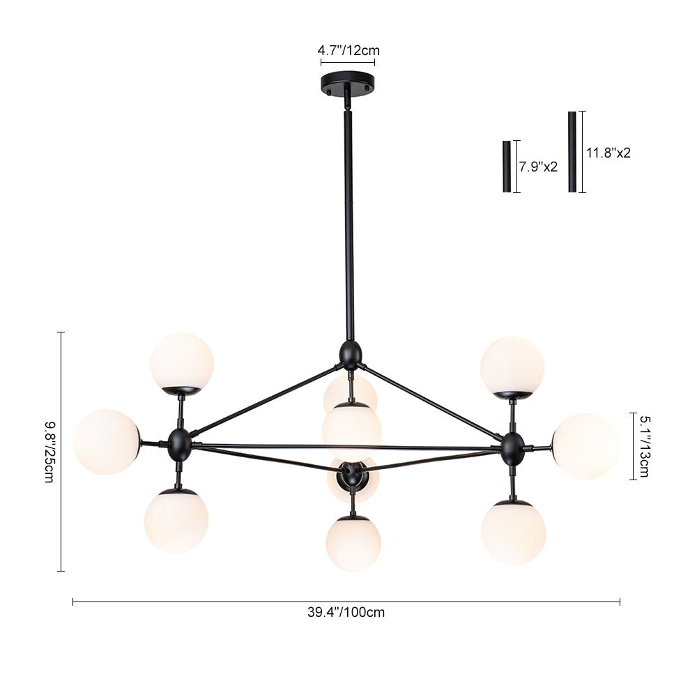 10-Light Frosted Glass Globe Geometric Chandelier