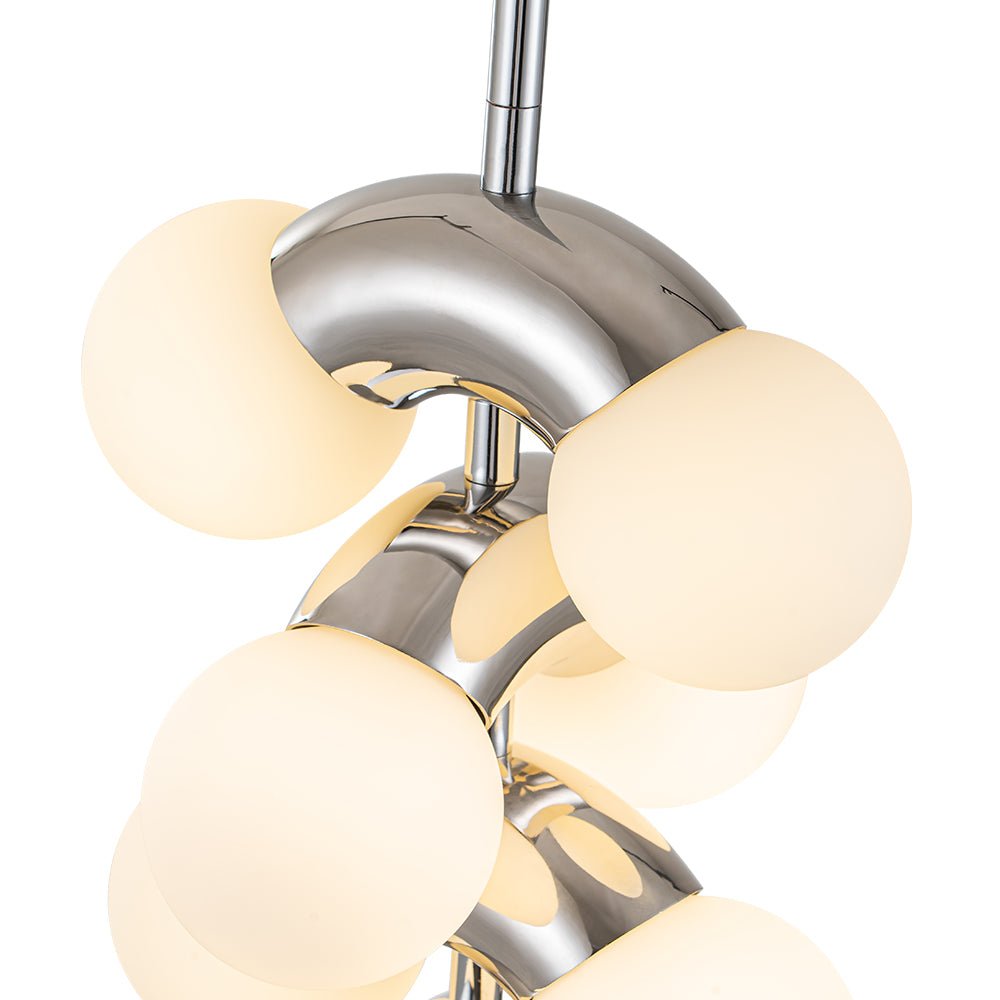 10-Light Pearl Tiered Milky Glass Globe Pendant Light