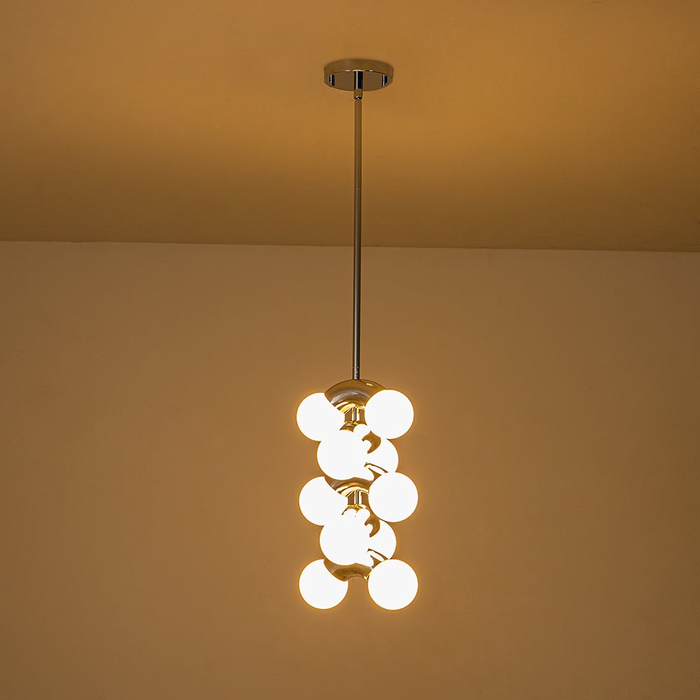 10-Light Pearl Tiered Milky Glass Globe Pendant Light