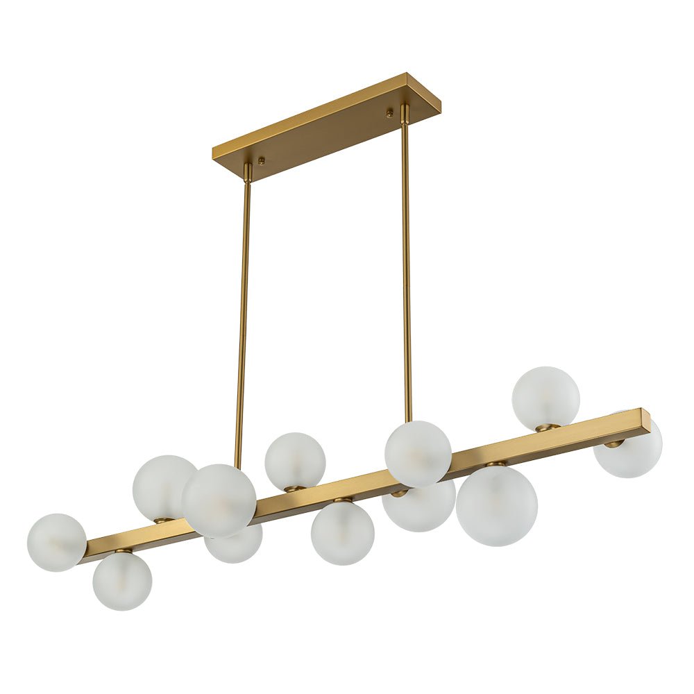 12-Light Brass Frosted Glass Bubble Linear Chandelier