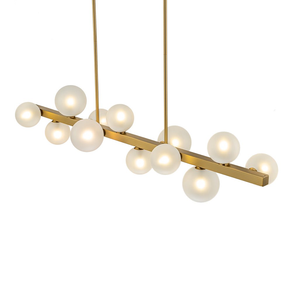 12-Light Brass Frosted Glass Bubble Linear Chandelier