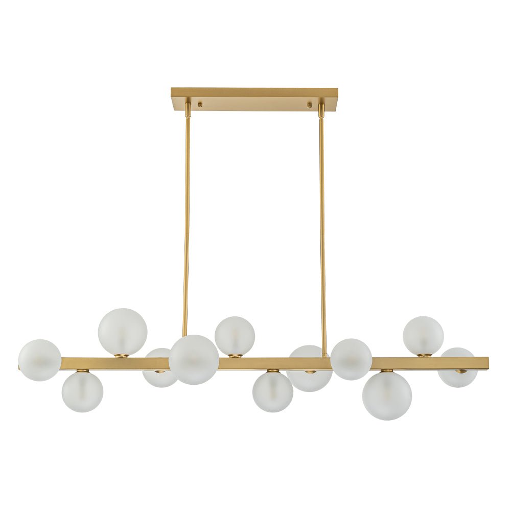12-Light Brass Frosted Glass Bubble Linear Chandelier