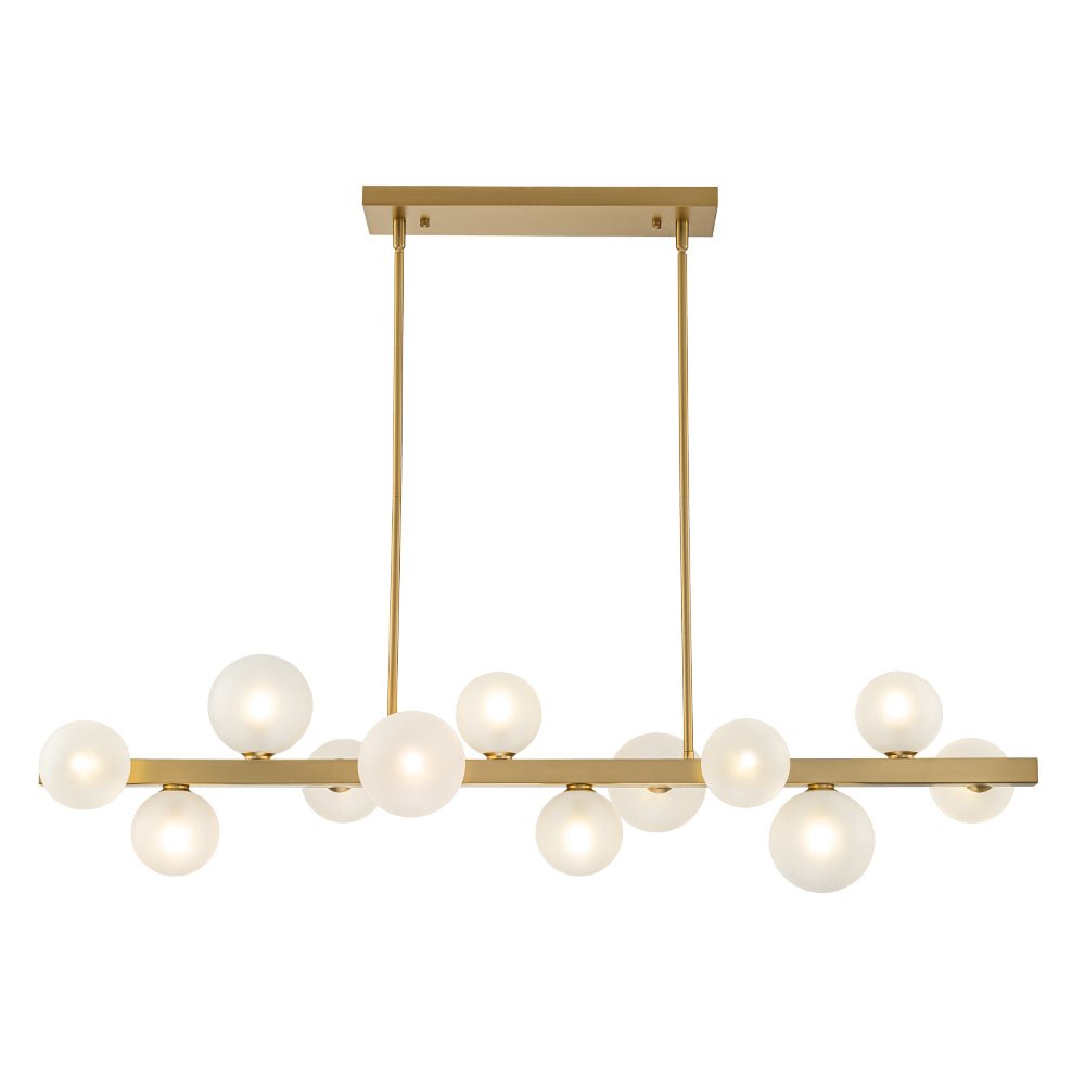 12-Light Brass Frosted Glass Bubble Linear Chandelier