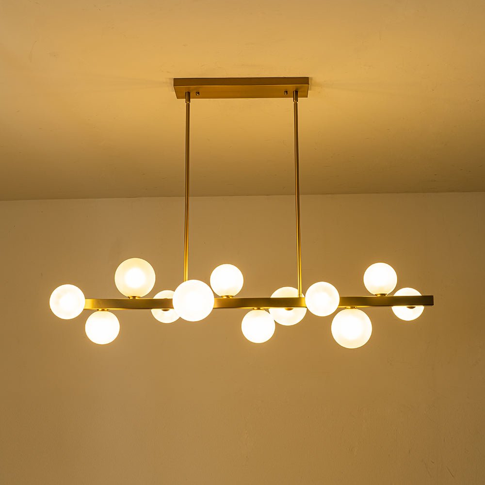 12-Light Brass Frosted Glass Bubble Linear Chandelier