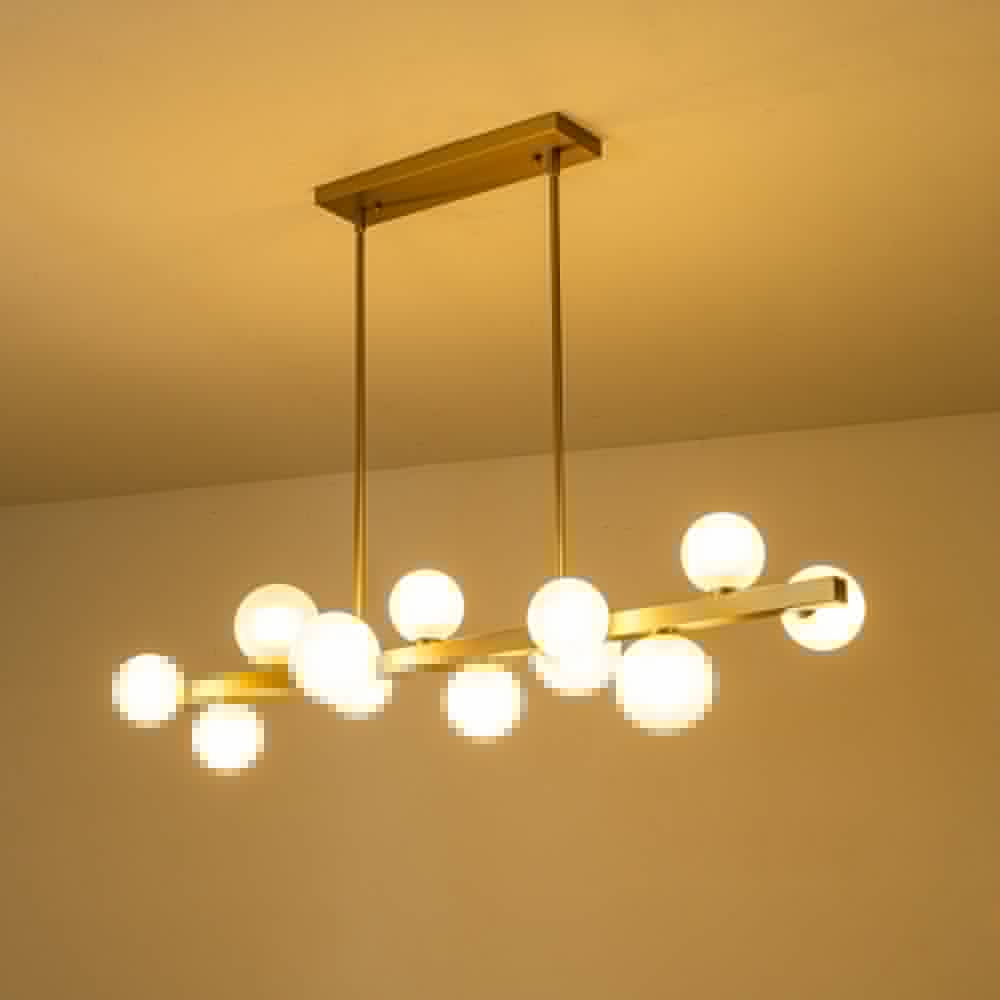 12-Light Brass Frosted Glass Bubble Linear Chandelier