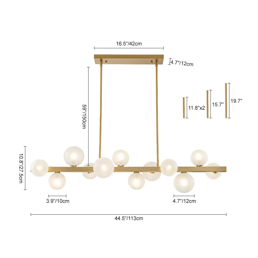 12-Light Brass Frosted Glass Bubble Linear Chandelier