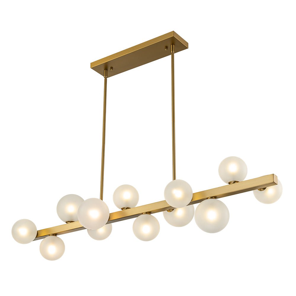 12-Light Brass Frosted Glass Bubble Linear Chandelier