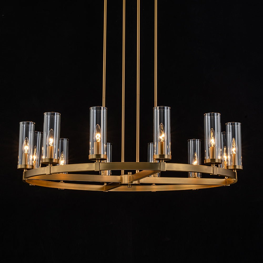 12-Light Clear Glass Shade Wagon Wheel Chandelier