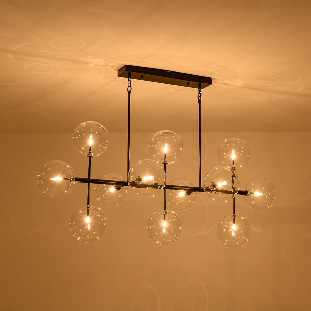12-Light Sputnik Glass Globe Bubble Linear Island Chandelier