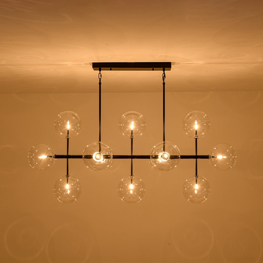 12-Light Sputnik Glass Globe Bubble Linear Island Chandelier