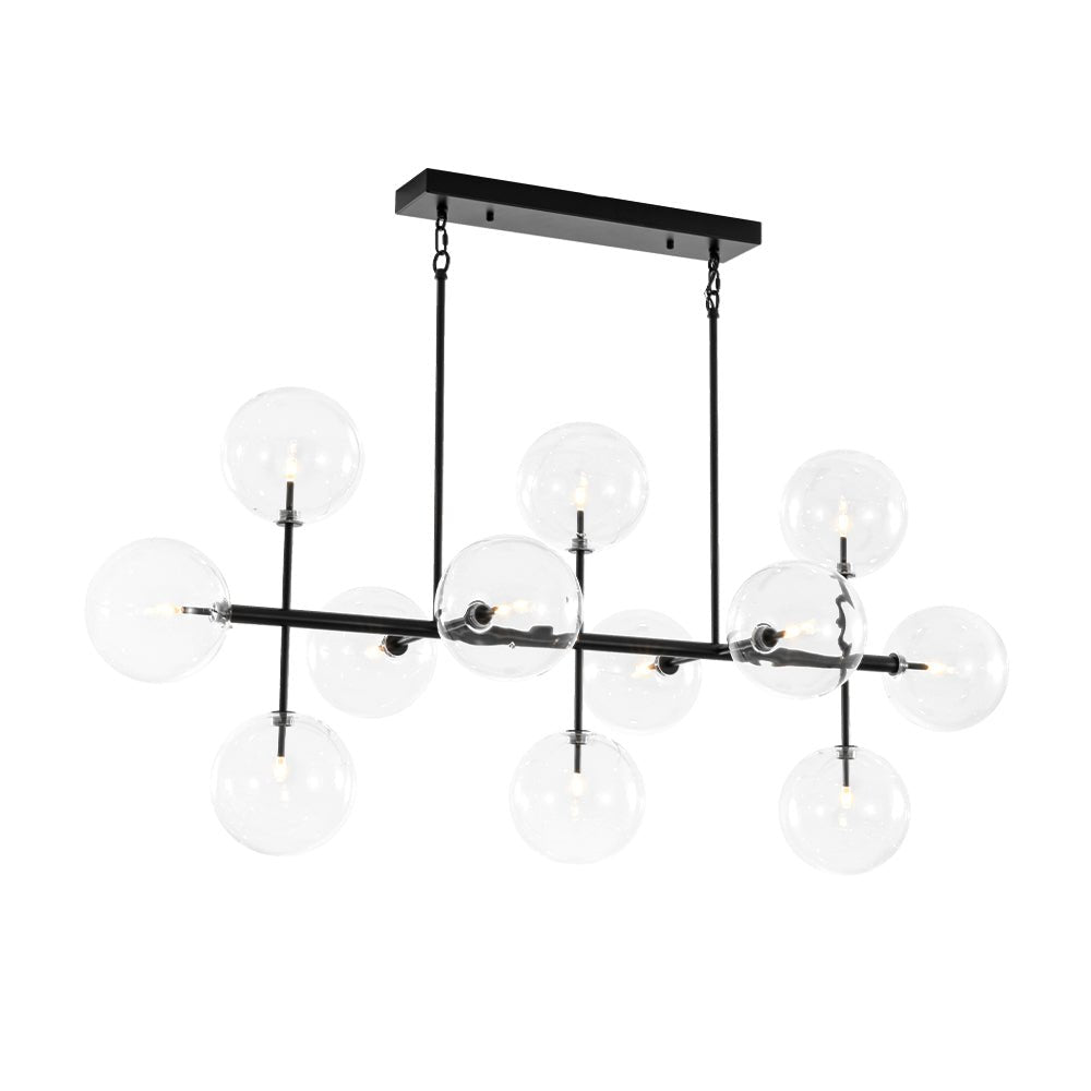 12-Light Sputnik Glass Globe Bubble Linear Island Chandelier