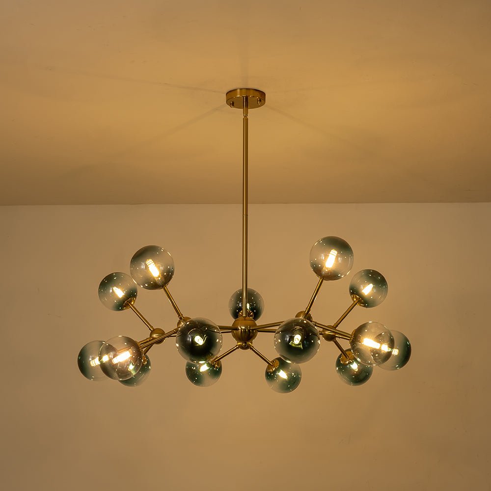 15-Light Blue Glass Globe Bubble Sputnik Branch Chandelier
