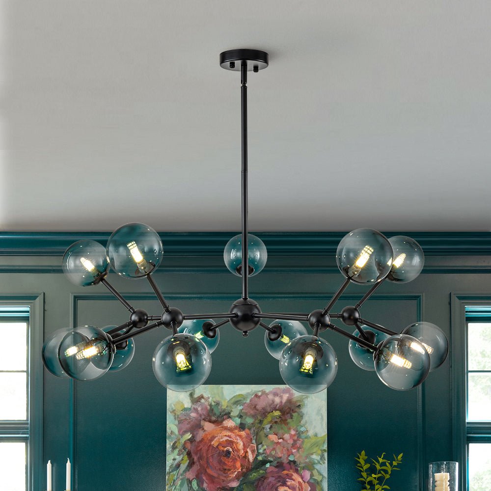 15-Light Blue Glass Globe Bubble Sputnik Branch Chandelier