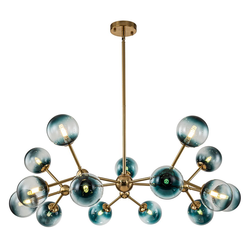 15-Light Blue Glass Globe Bubble Sputnik Branch Chandelier