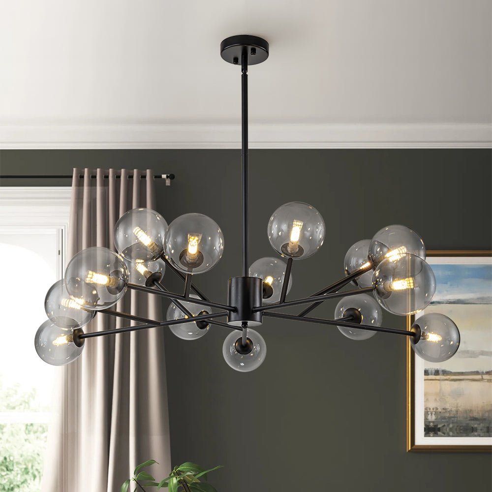 15-Light Branch Smoked Glass Globe Bubble Chandelier
