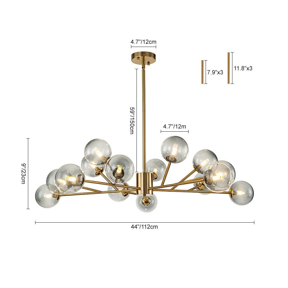 15-Light Branch Smoked Glass Globe Bubble Chandelier
