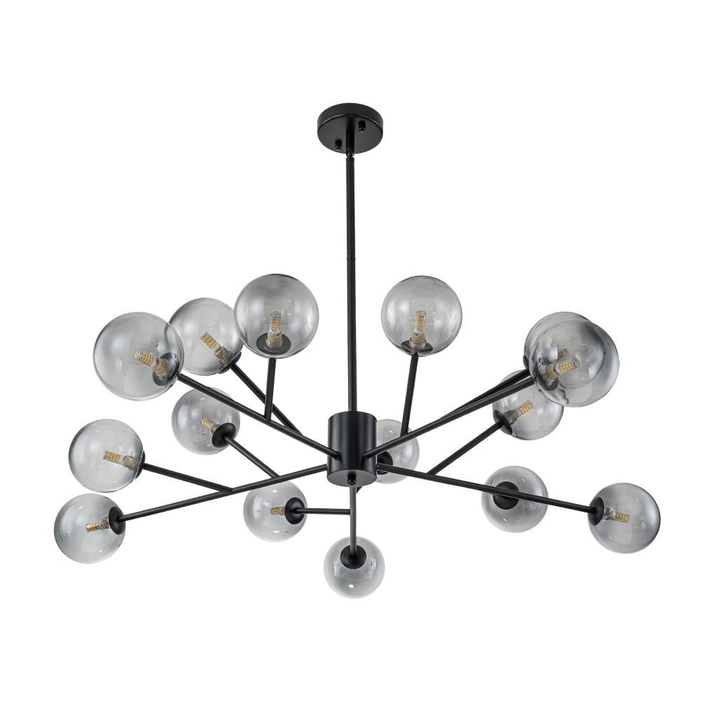 15-Light Branch Smoked Glass Globe Bubble Chandelier