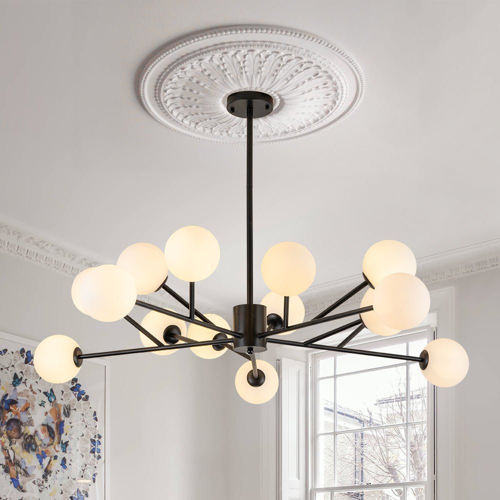 15-Light Frosted Glass Globe Branch Pendant Chandelier