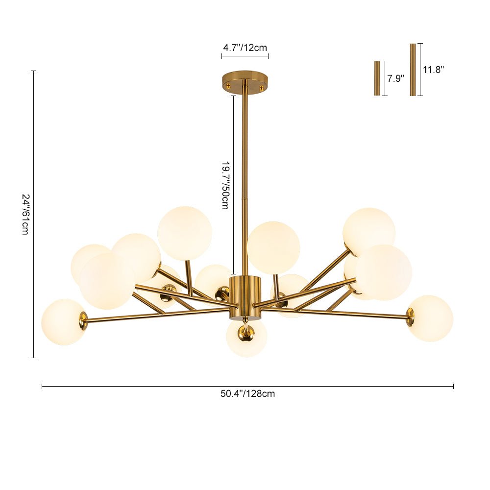 15-Light Frosted Glass Globe Branch Pendant Chandelier