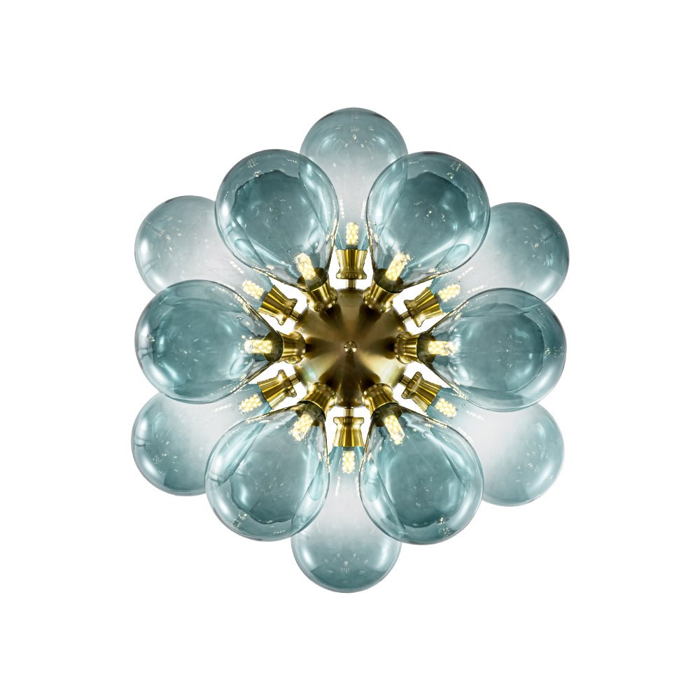 18-Light Cluster Gradual Blue Glass Globe Bubble Chandelier