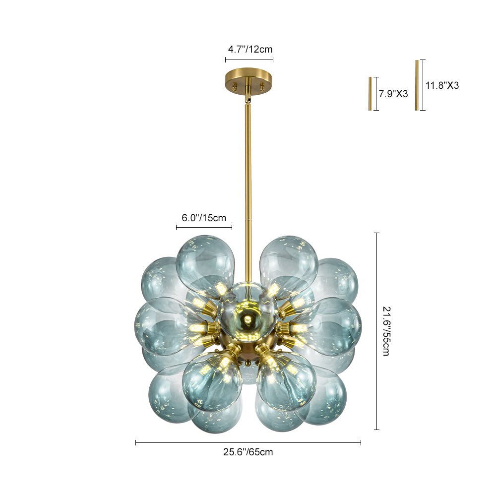 18-Light Cluster Gradual Blue Glass Globe Bubble Chandelier