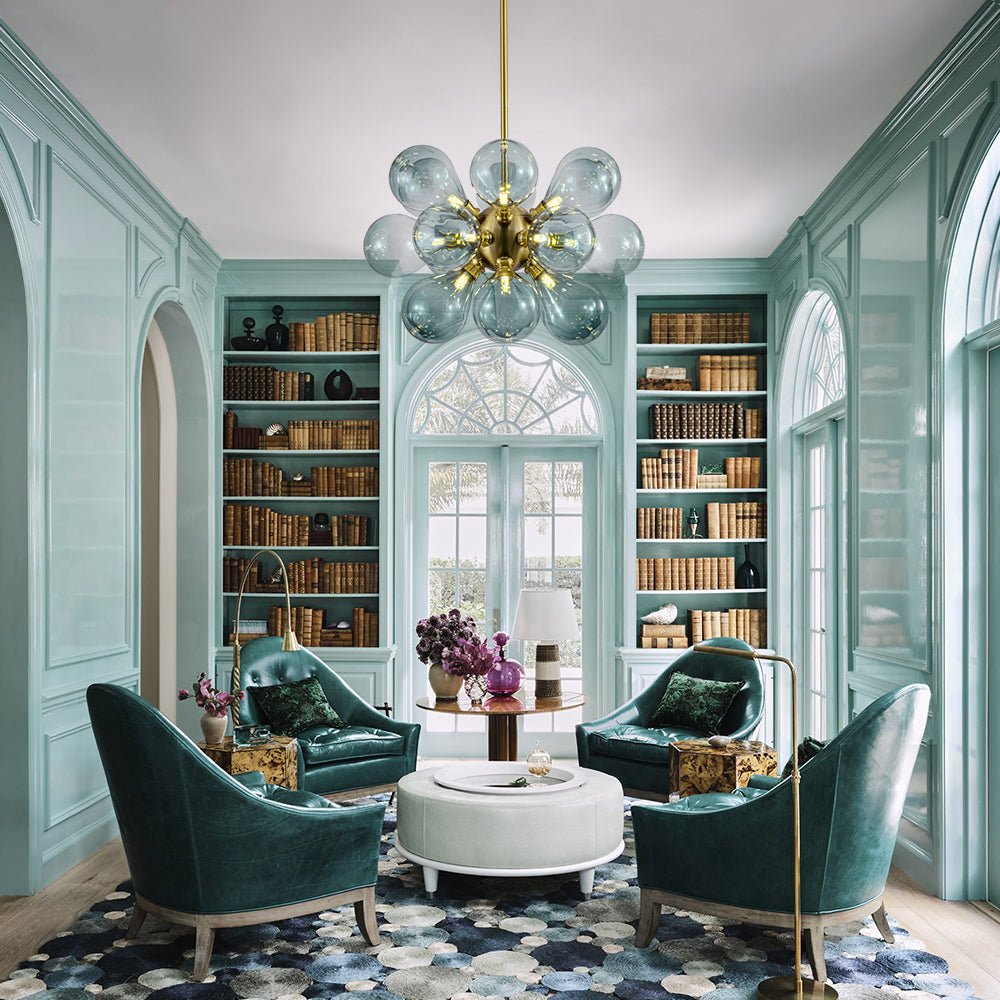 18-Light Cluster Gradual Blue Glass Globe Bubble Chandelier