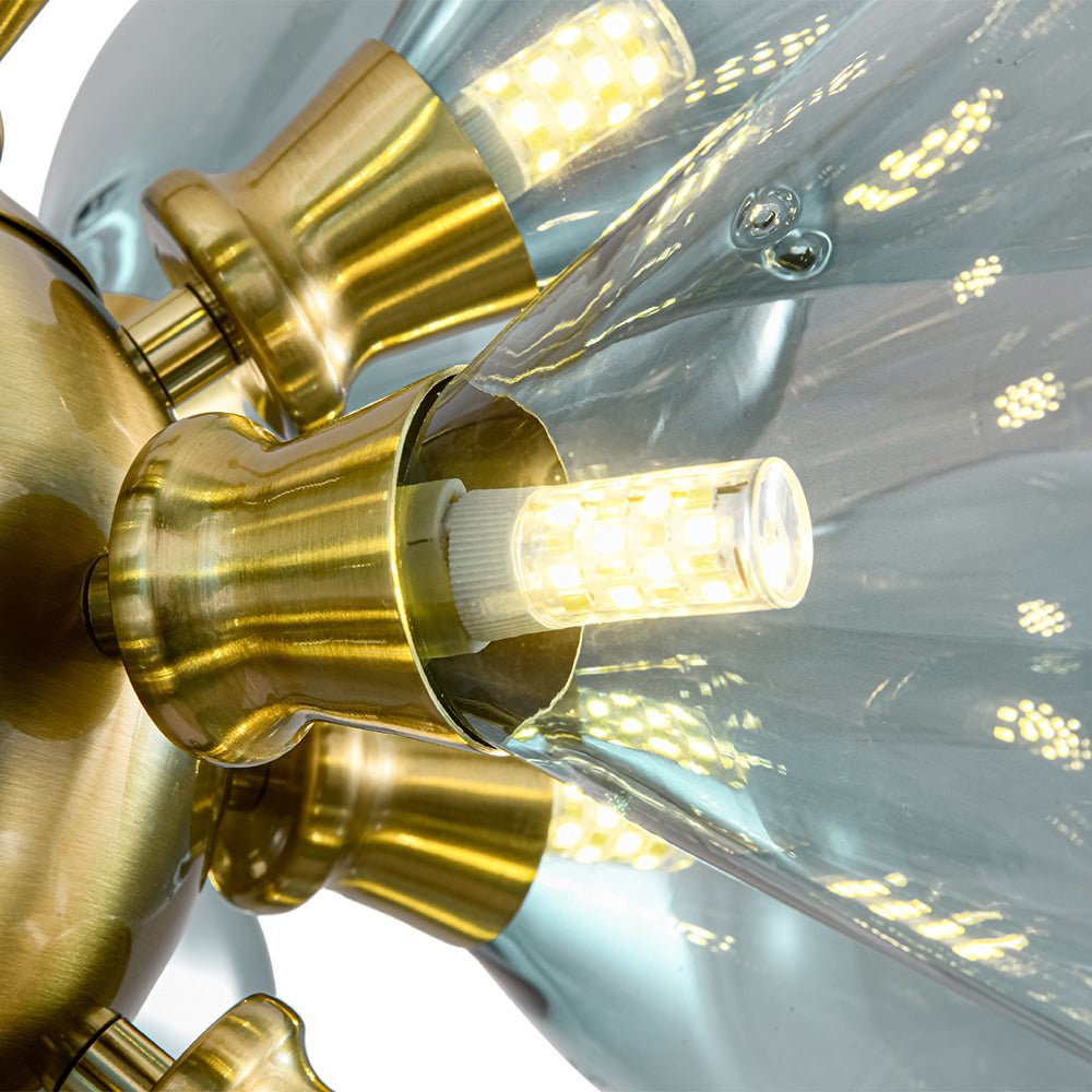 18-Light Cluster Gradual Blue Glass Globe Bubble Chandelier
