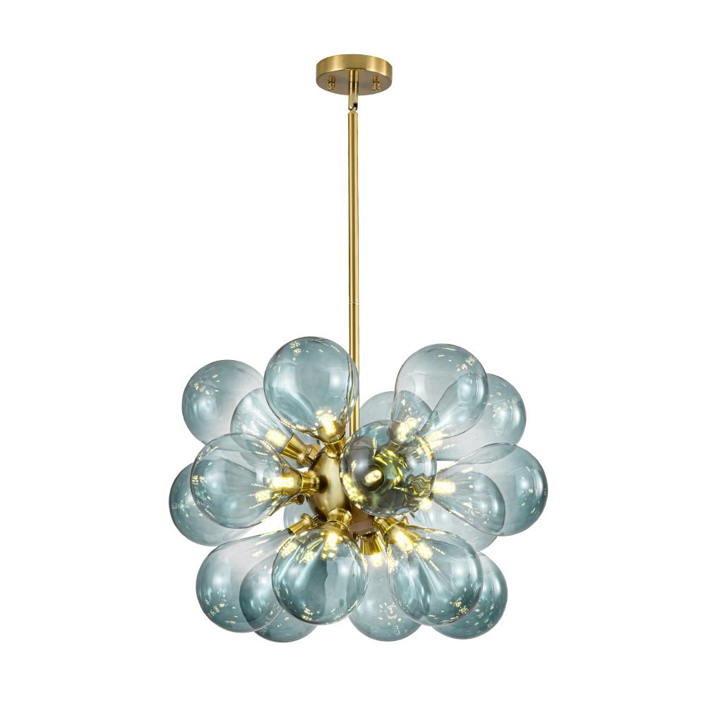 18-Light Cluster Gradual Blue Glass Globe Bubble Chandelier