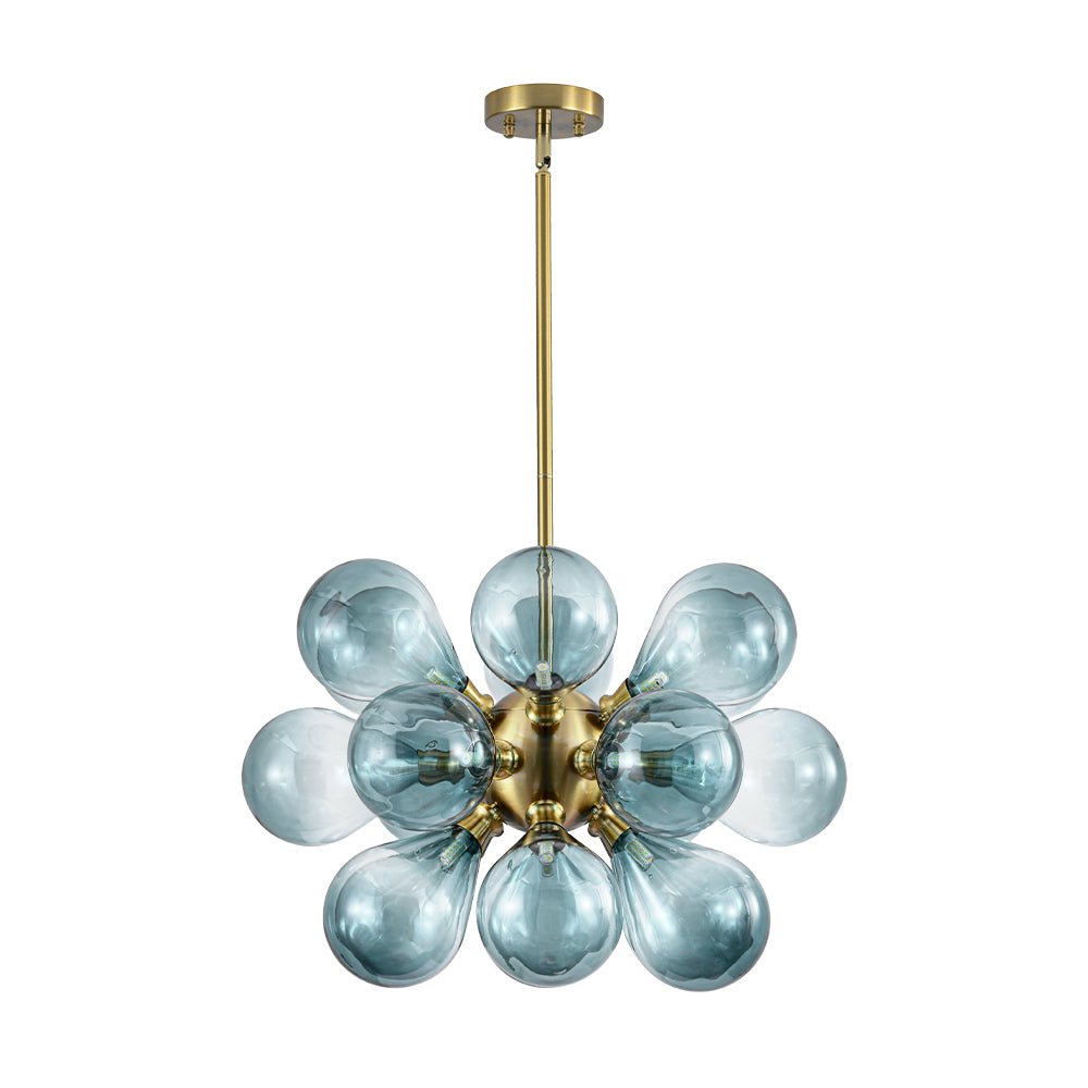 18-Light Cluster Gradual Blue Glass Globe Bubble Chandelier