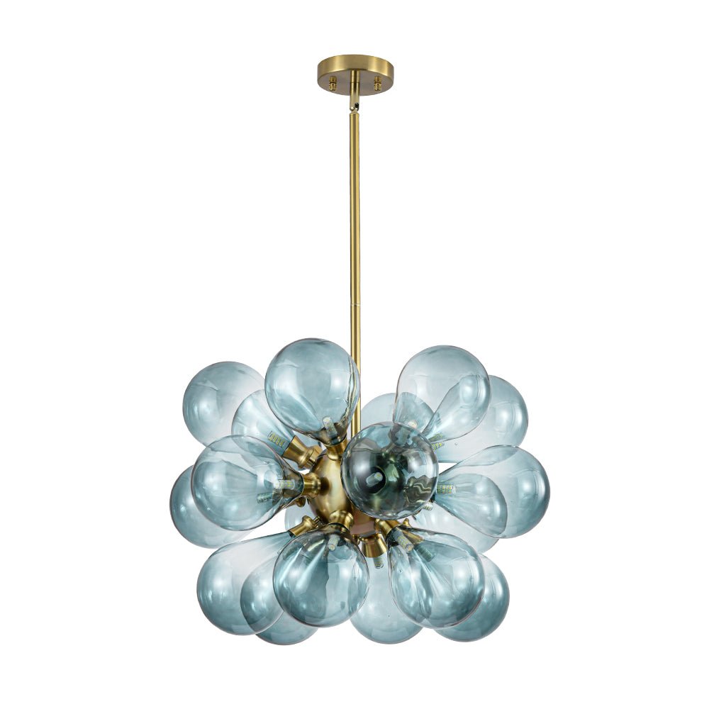 18-Light Cluster Gradual Blue Glass Globe Bubble Chandelier
