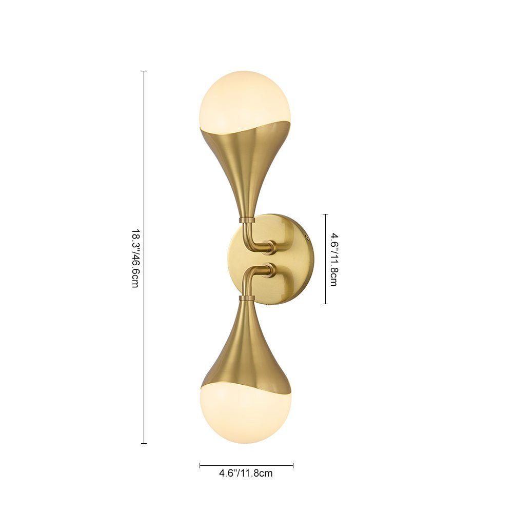 2-Light Aged Brass Teardrop Frosted Glass Wall Sconce