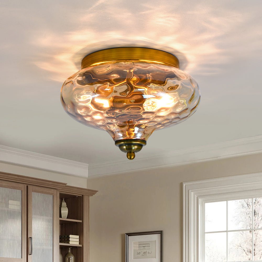 2-light Hammered Glass Flush Mount Ceiling Light