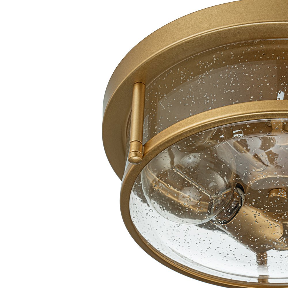 2-Light Seeded Glass Round Flush Mount Ceiling Light