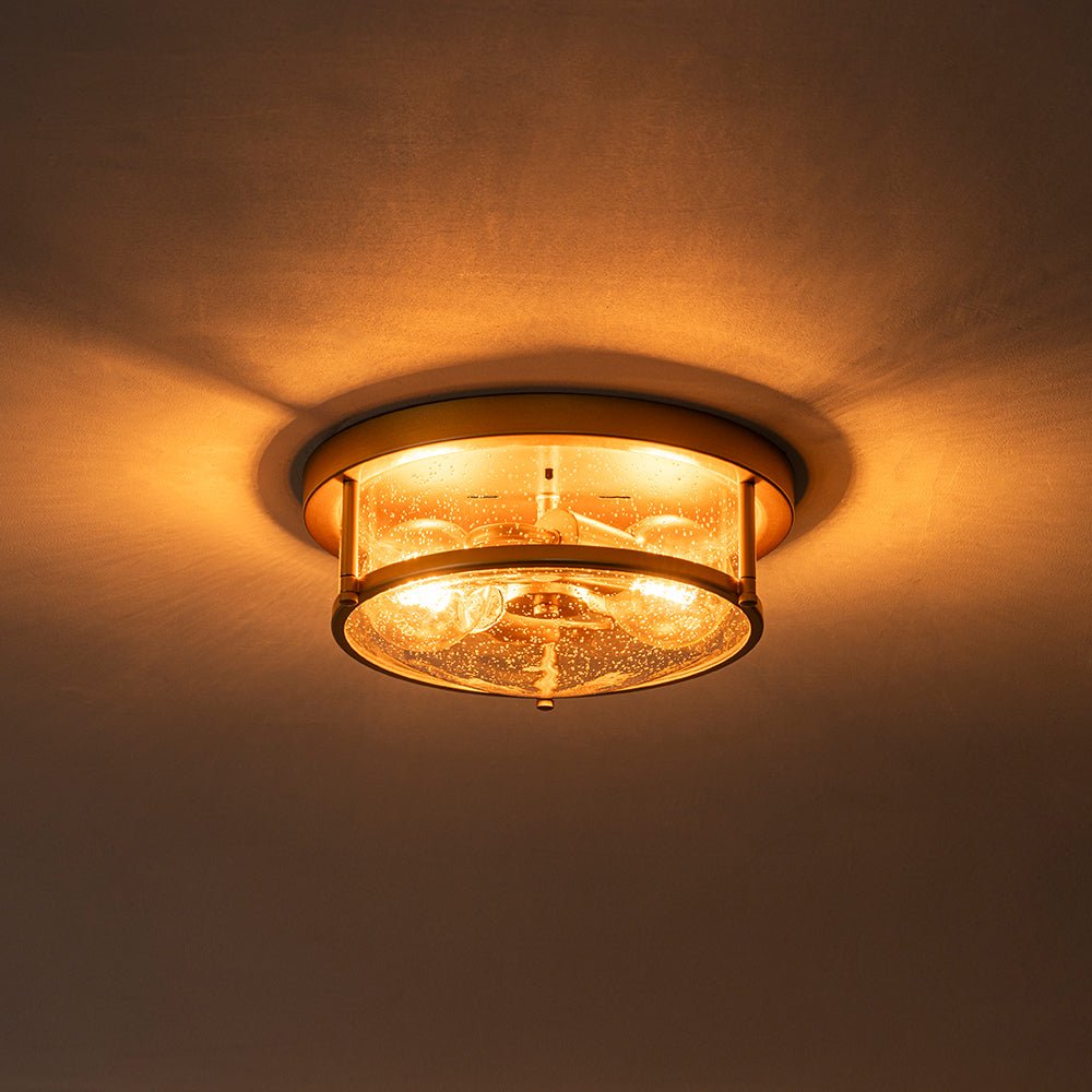 2-Light Seeded Glass Round Flush Mount Ceiling Light