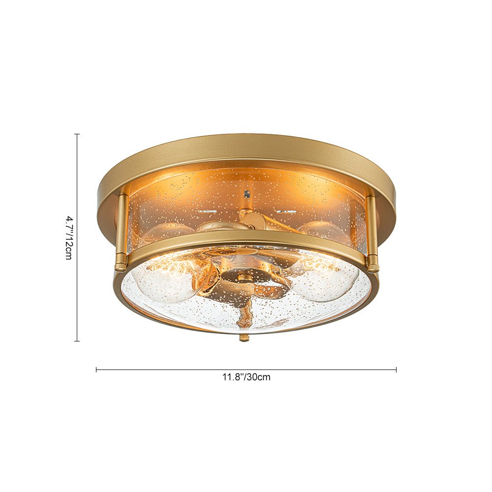 2-Light Seeded Glass Round Flush Mount Ceiling Light