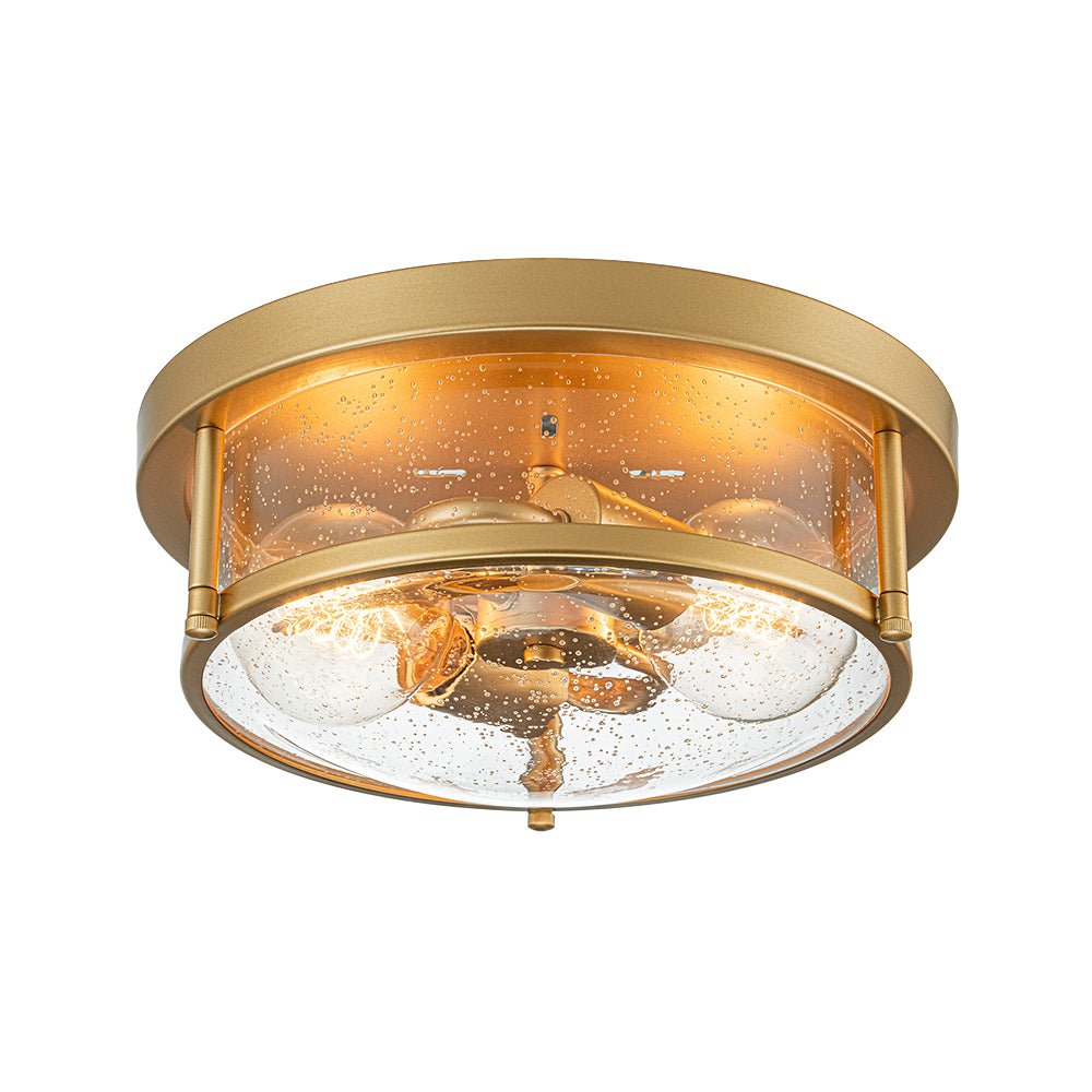 2-Light Seeded Glass Round Flush Mount Ceiling Light