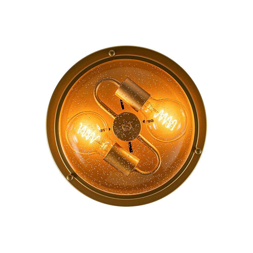 2-Light Seeded Glass Round Flush Mount Ceiling Light
