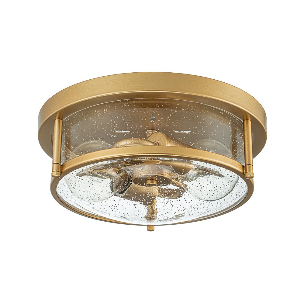2-Light Seeded Glass Round Flush Mount Ceiling Light