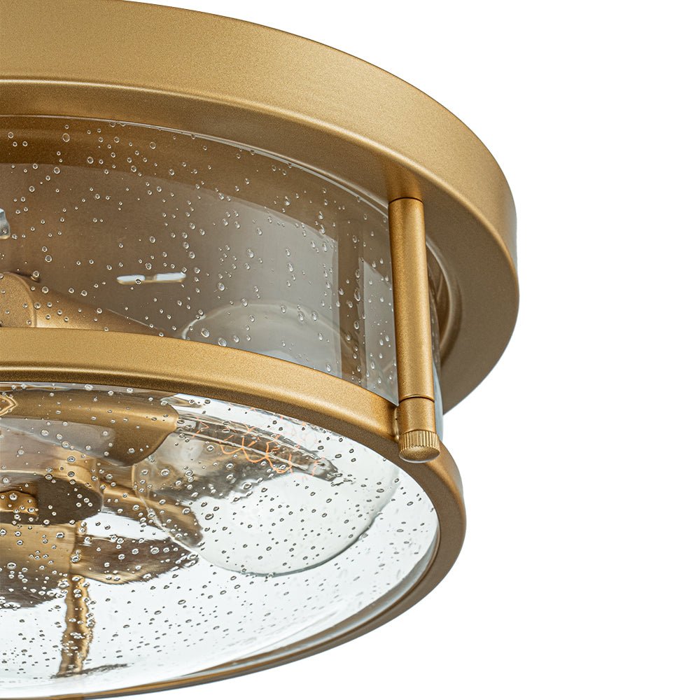 2-Light Seeded Glass Round Flush Mount Ceiling Light
